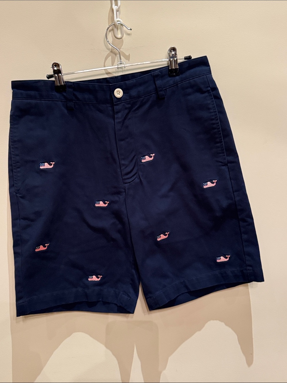Vineyard Vines Navy Shorts with Pink Whale Embroidery